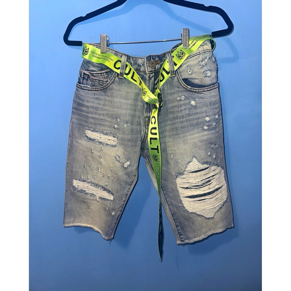 Cult of Individuality Men Rocker Short Light Wash Distressed Denim 31 NWT